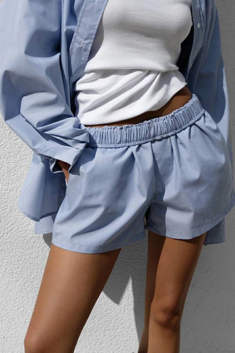 Blauwe elegante shirtset met lange mouwen