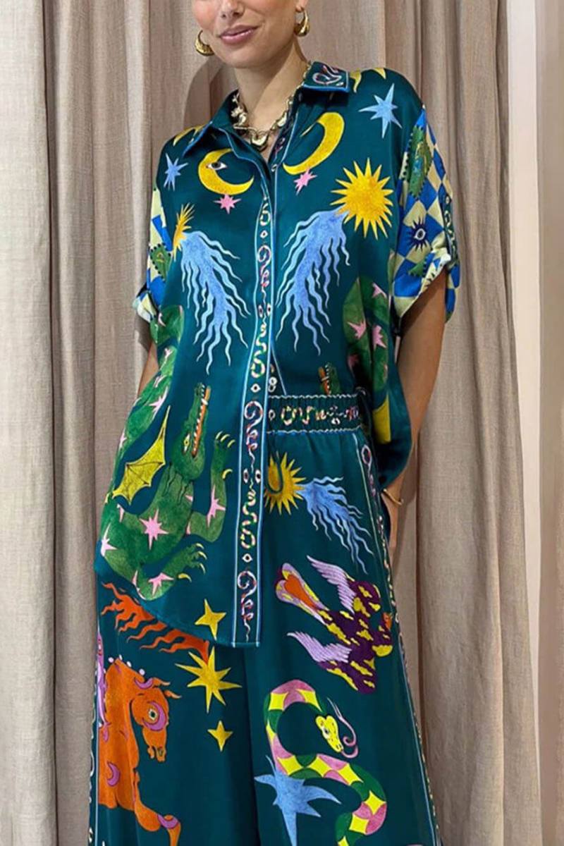 Unieke broekenset met elastische taille en wijde pijpen
