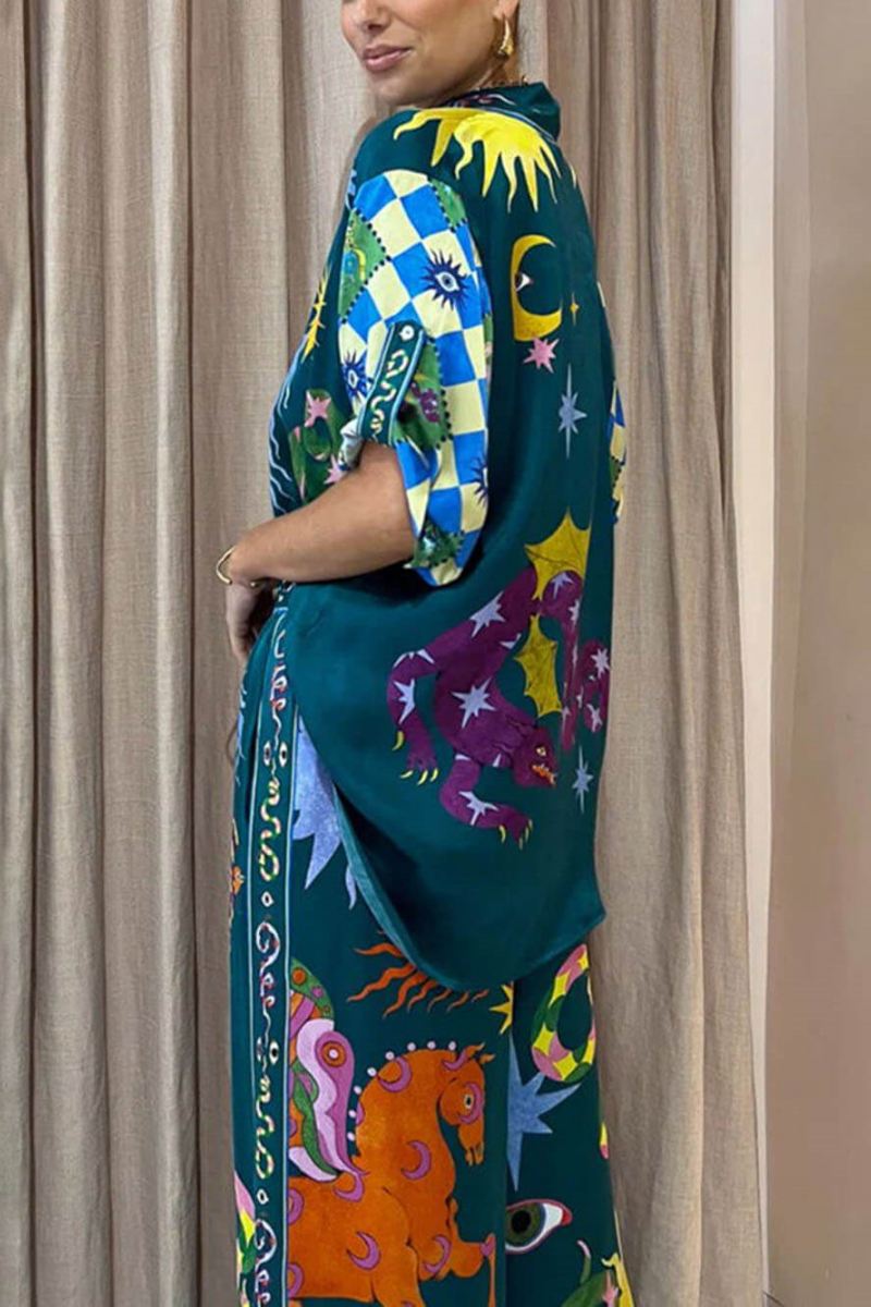 Unieke broekenset met elastische taille en wijde pijpen