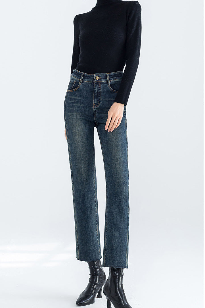 Straight cropped fleece jeans