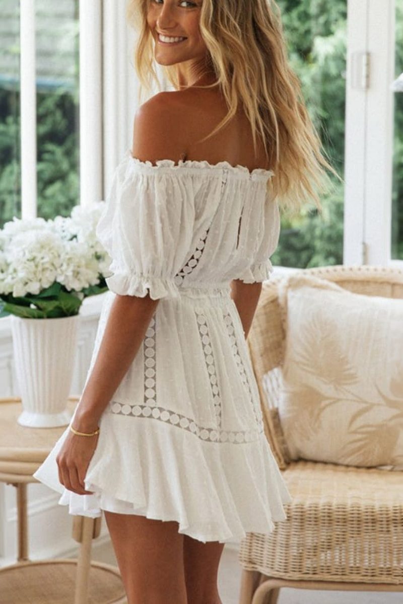 Witte kanten crop top en rok bijpassende sets