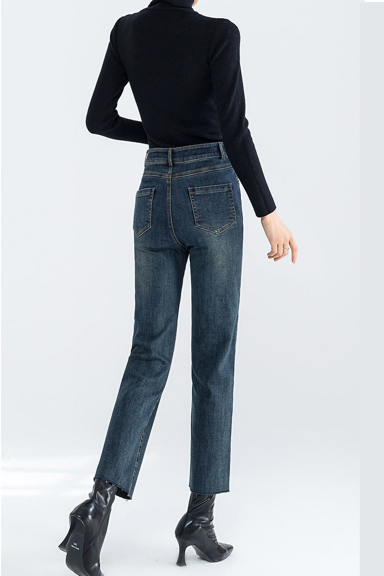 Straight cropped fleece jeans