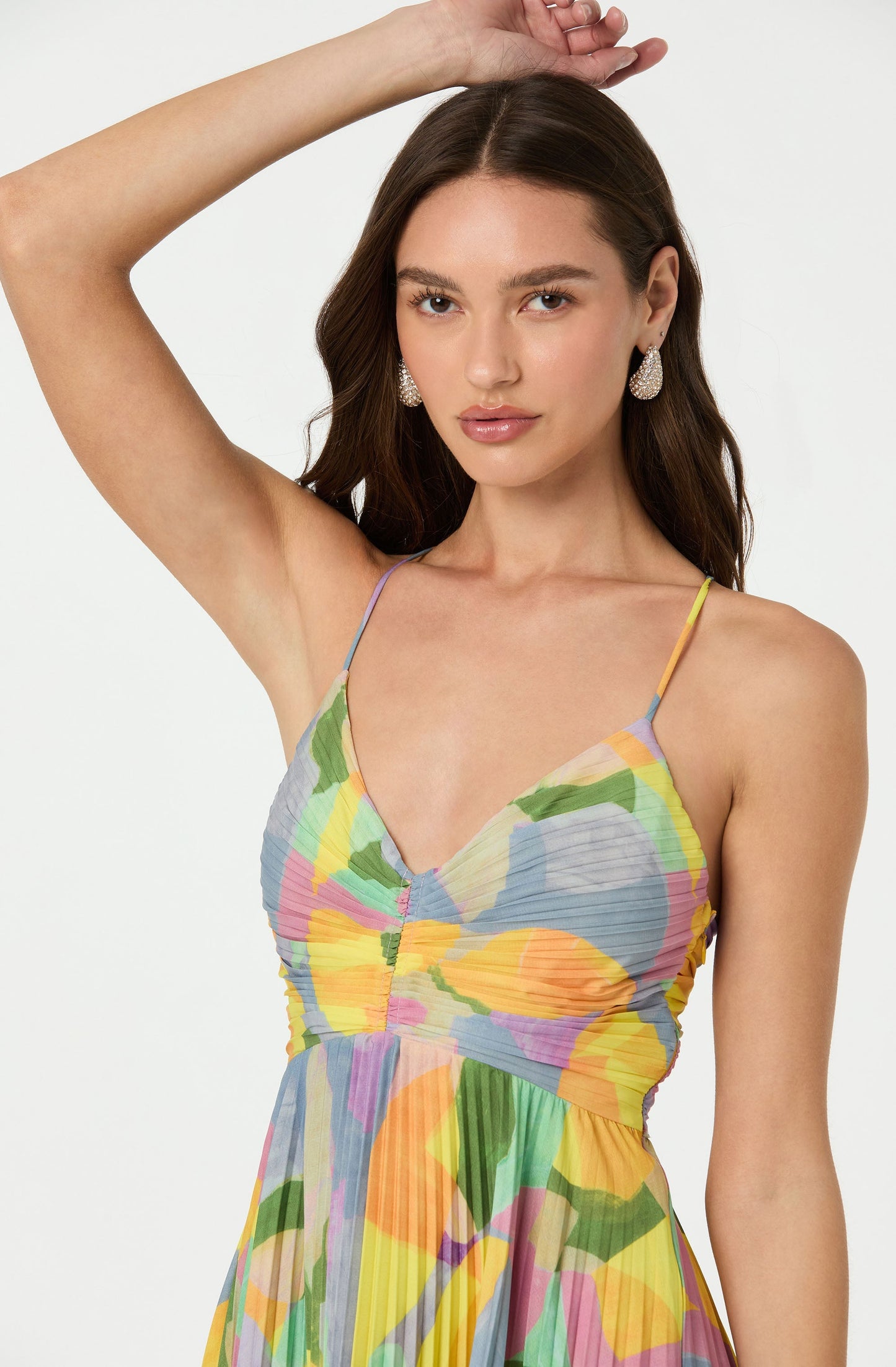 Plissé maxi dress with floral print