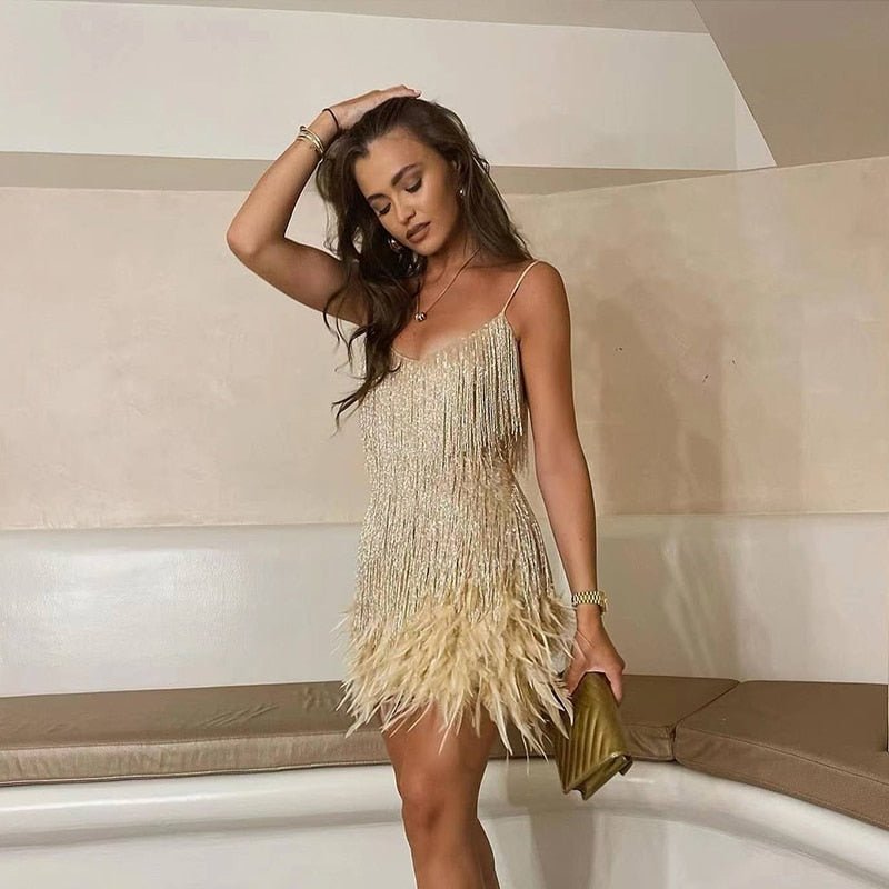 Glamour Noire – Crystal Feather Party Dress