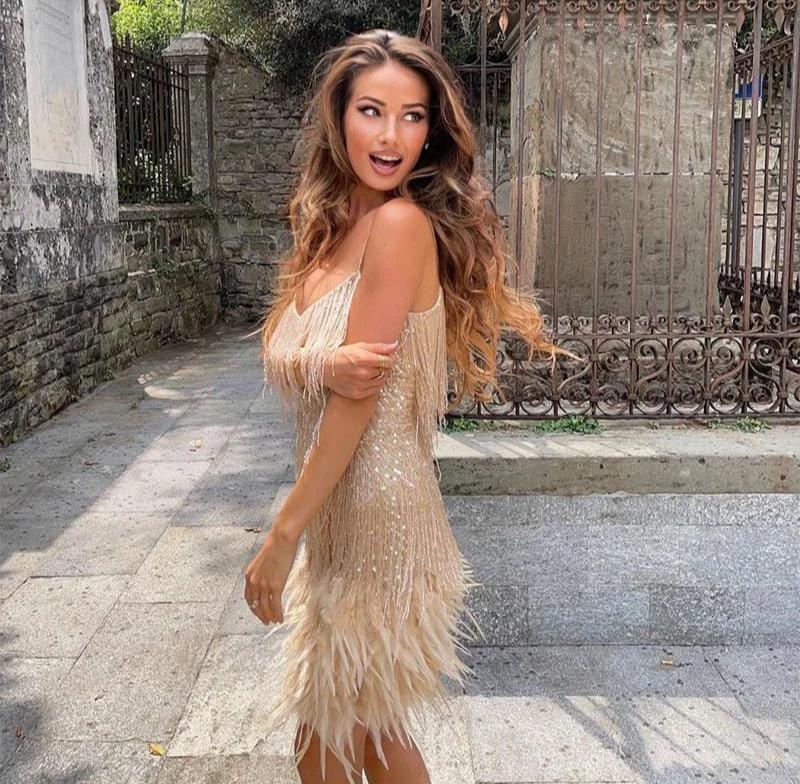 Glamour Noire – Crystal Feather Party Dress
