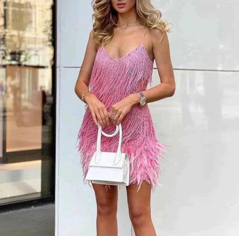 Glamour Noire – Crystal Feather Party Dress
