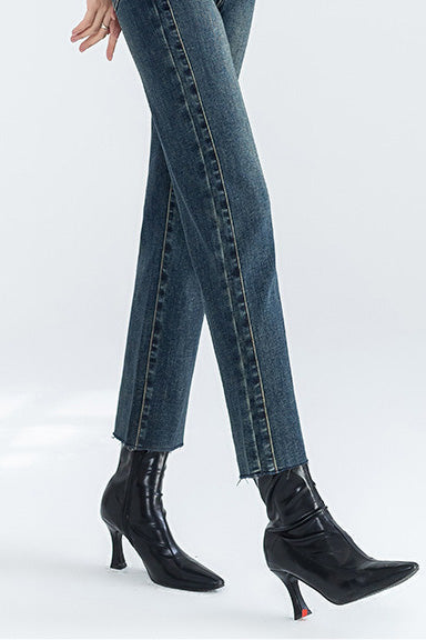 Straight cropped fleece jeans