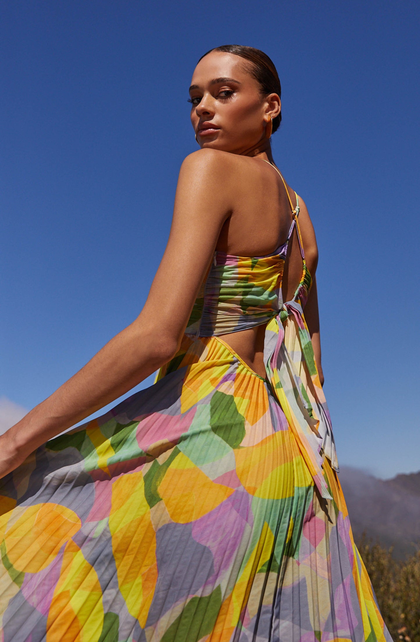 Plissé maxi dress with floral print
