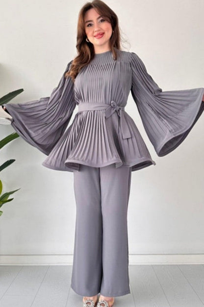 Geplooide flare tops broek set