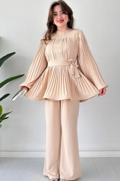 Geplooide flare tops broek set