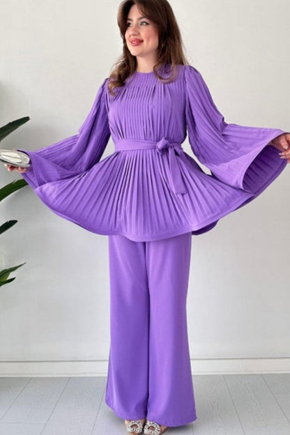 Geplooide flare tops broek set