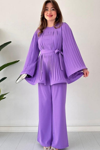 Geplooide flare tops broek set
