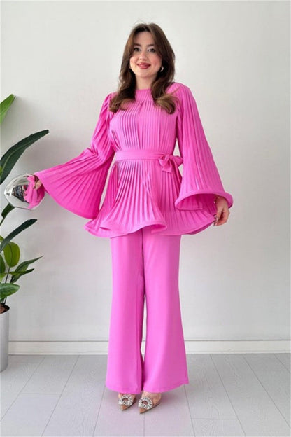 Geplooide flare tops broek set