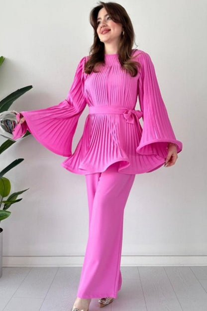 Geplooide flare tops broek set