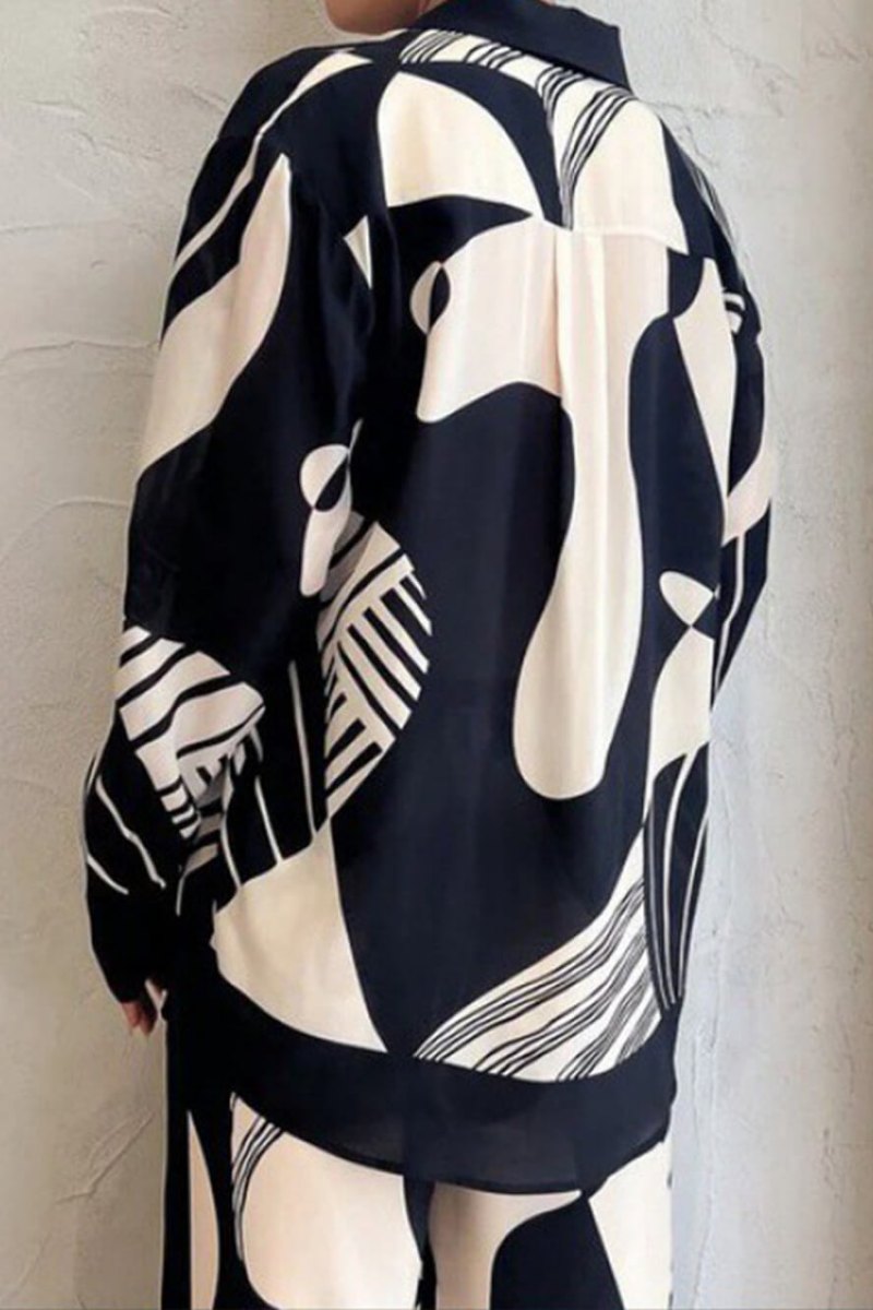 Trendy broekenset met losse wijde pijpen en graffitiprint