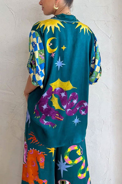 Unieke broekenset met elastische taille en wijde pijpen