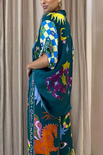 Unieke broekenset met elastische taille en wijde pijpen