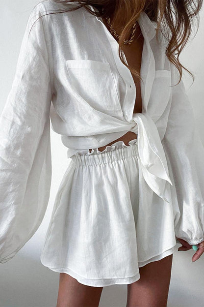 Linnen tweedelige shortset