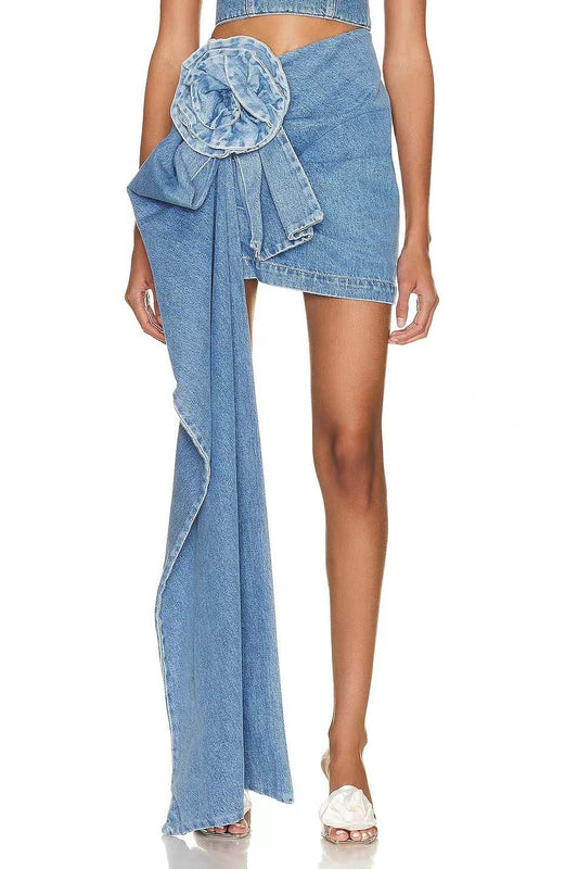 Denim Minirok Met 3D Rozen