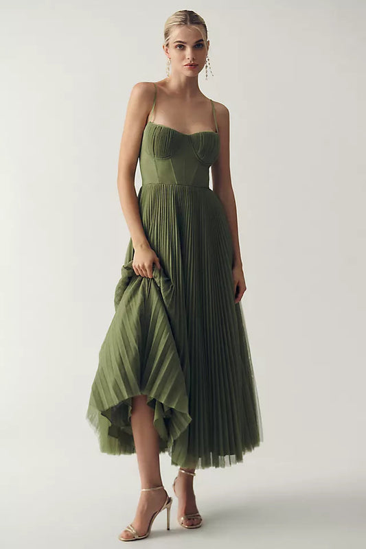 Valeria Pleated Corset Midi Dress