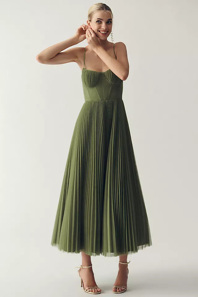 Valeria Pleated Corset Midi Dress