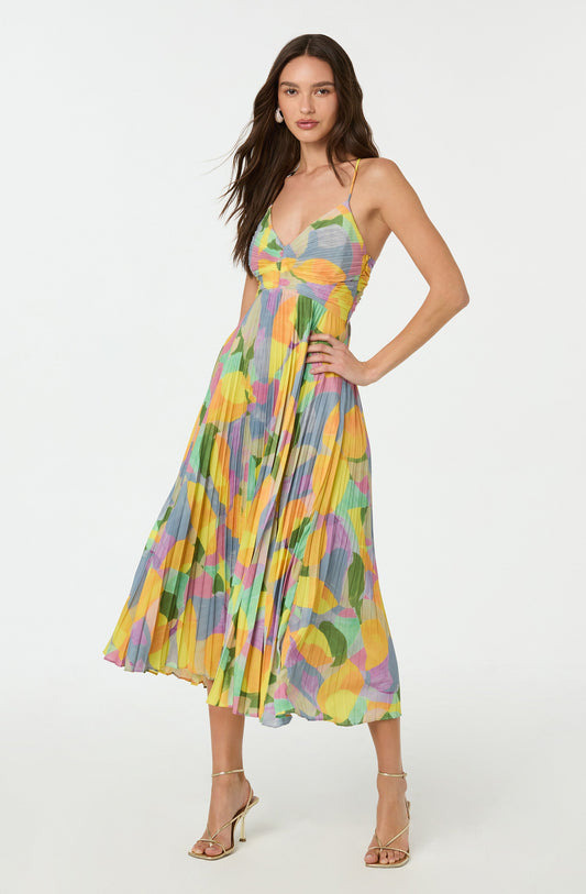 Plissé maxi dress with floral print