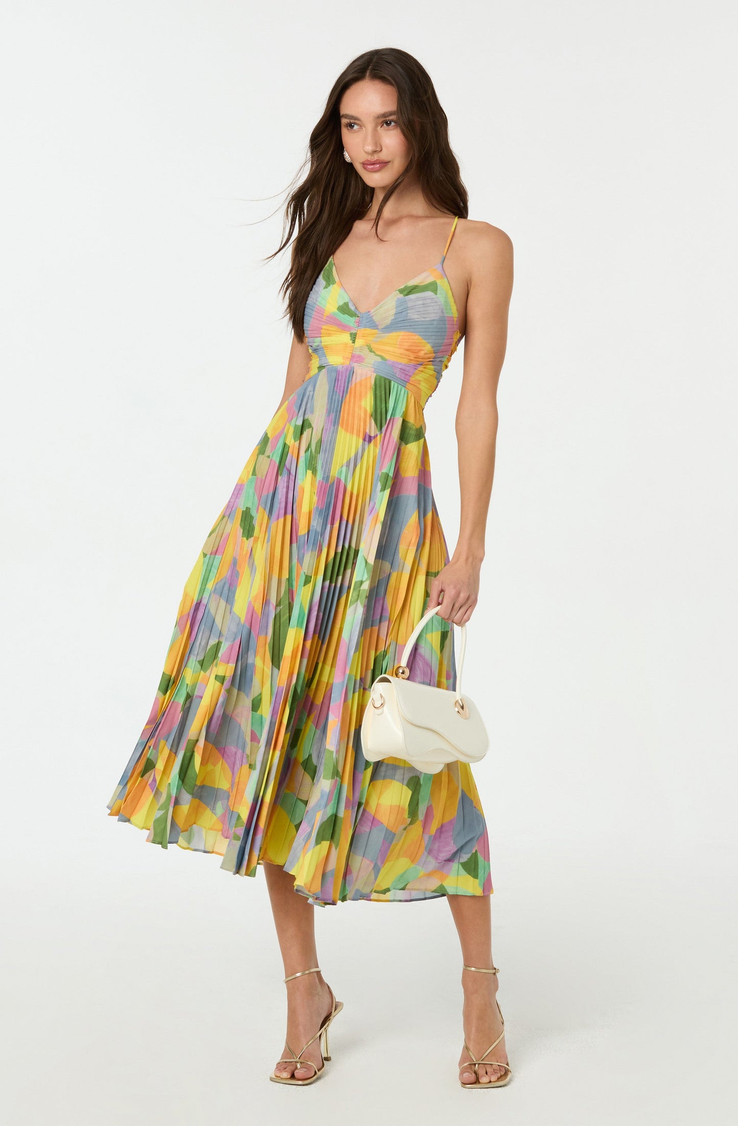 Plissé maxi dress with floral print