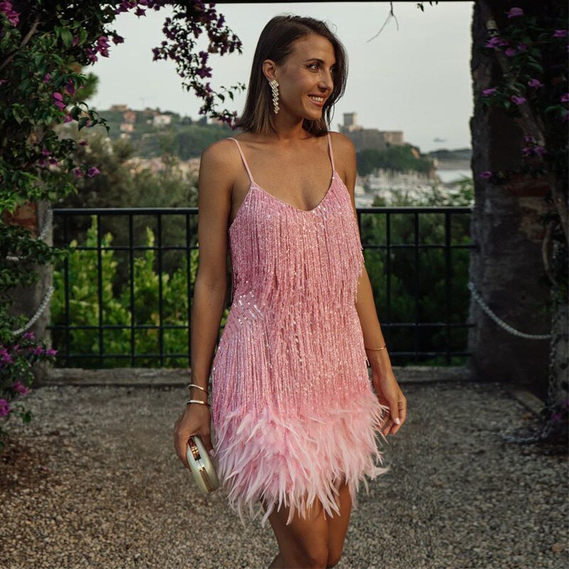 Glamour Noire – Crystal Feather Party Dress