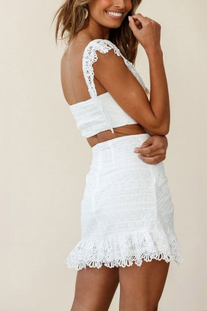Hvid Sonnet Blonde Crop Top og Nederdel Sæt