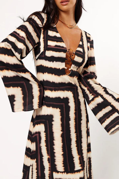 Noria Print Tortoiseshell Ring Maxi Dress