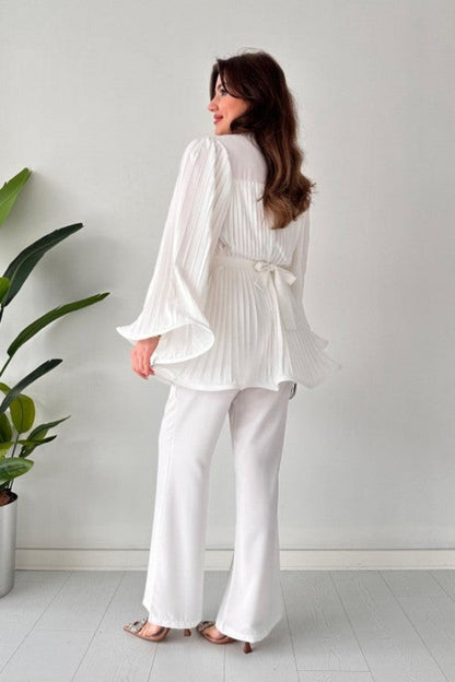 Geplooide flare tops broek set