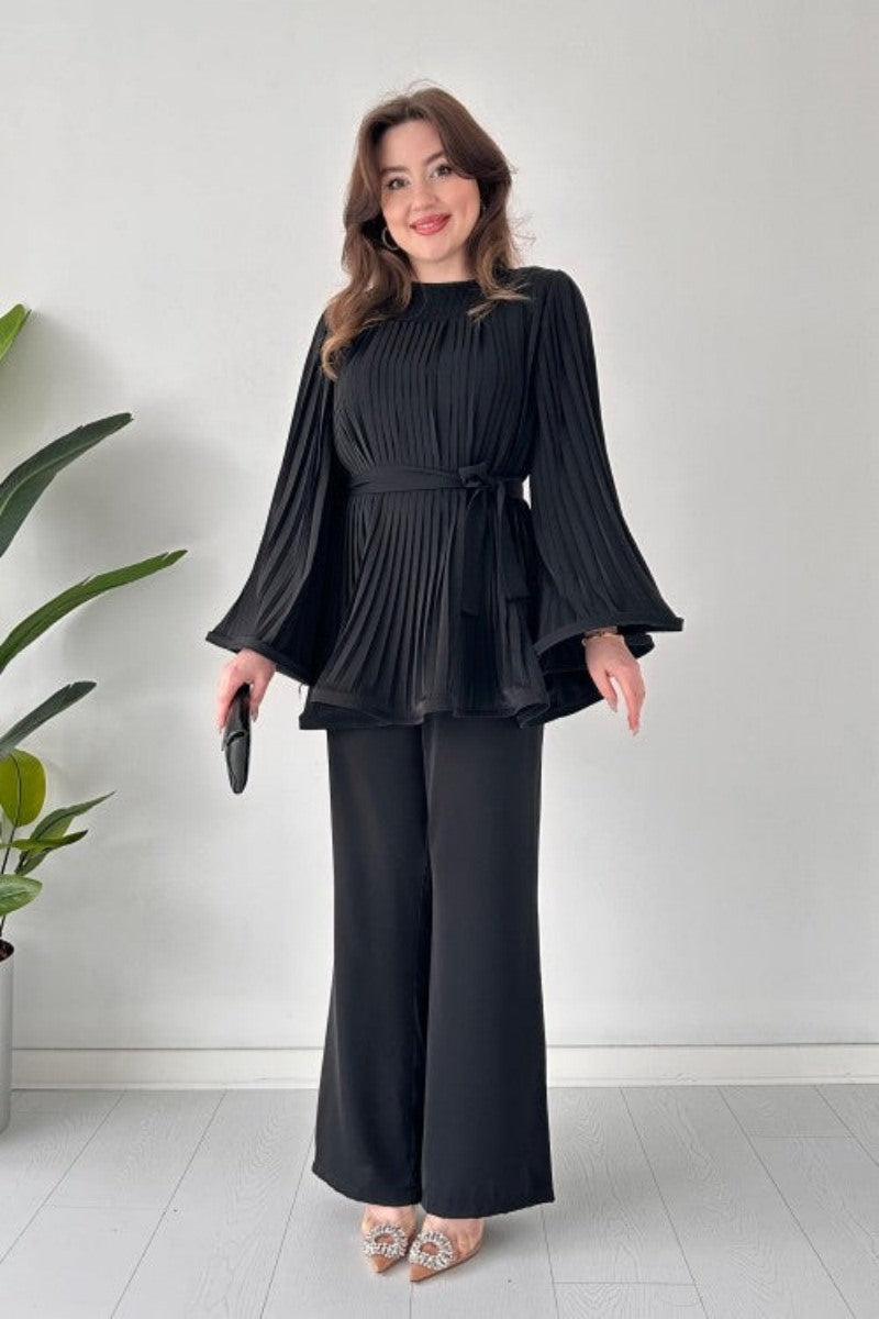 Geplooide flare tops broek set
