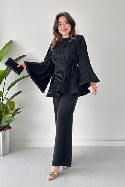Geplooide flare tops broek set