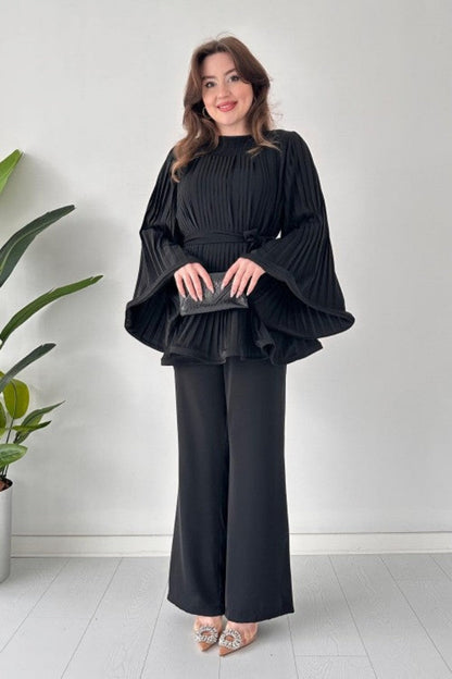Geplooide flare tops broek set