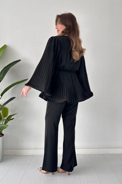 Geplooide flare tops broek set