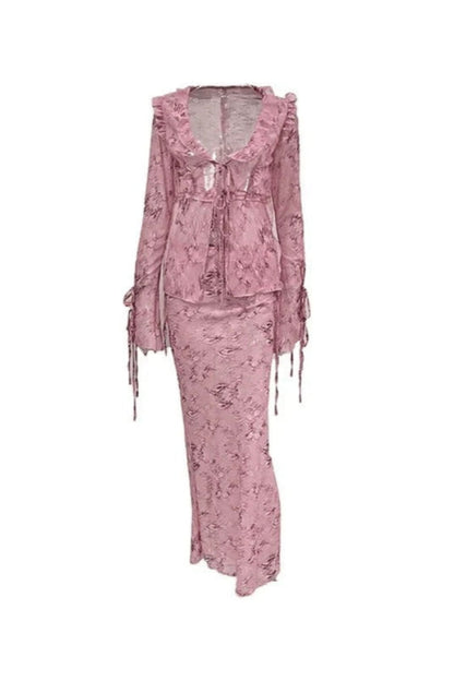 Cobra blouse houtoorprint lang rokpak twee stukken